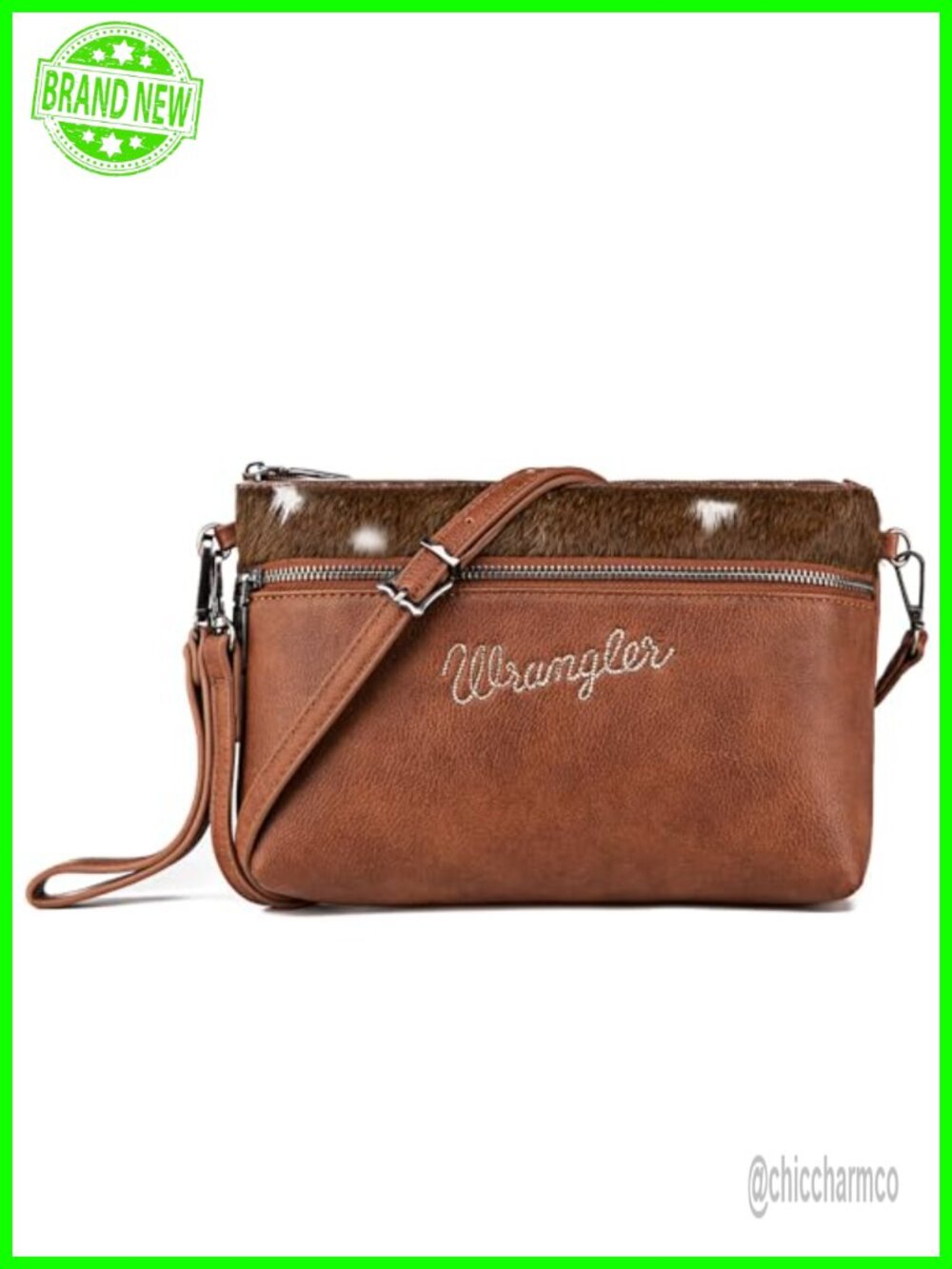 Western Cowhide Crossbody Wristlet Purse Embroidered Clutch Bag